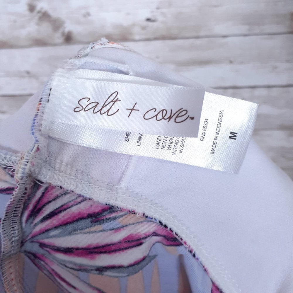 Salt & Cove Tankini Swim Suit Top M Halter Tropical Pink Purple 832 - Picture 3 of 5